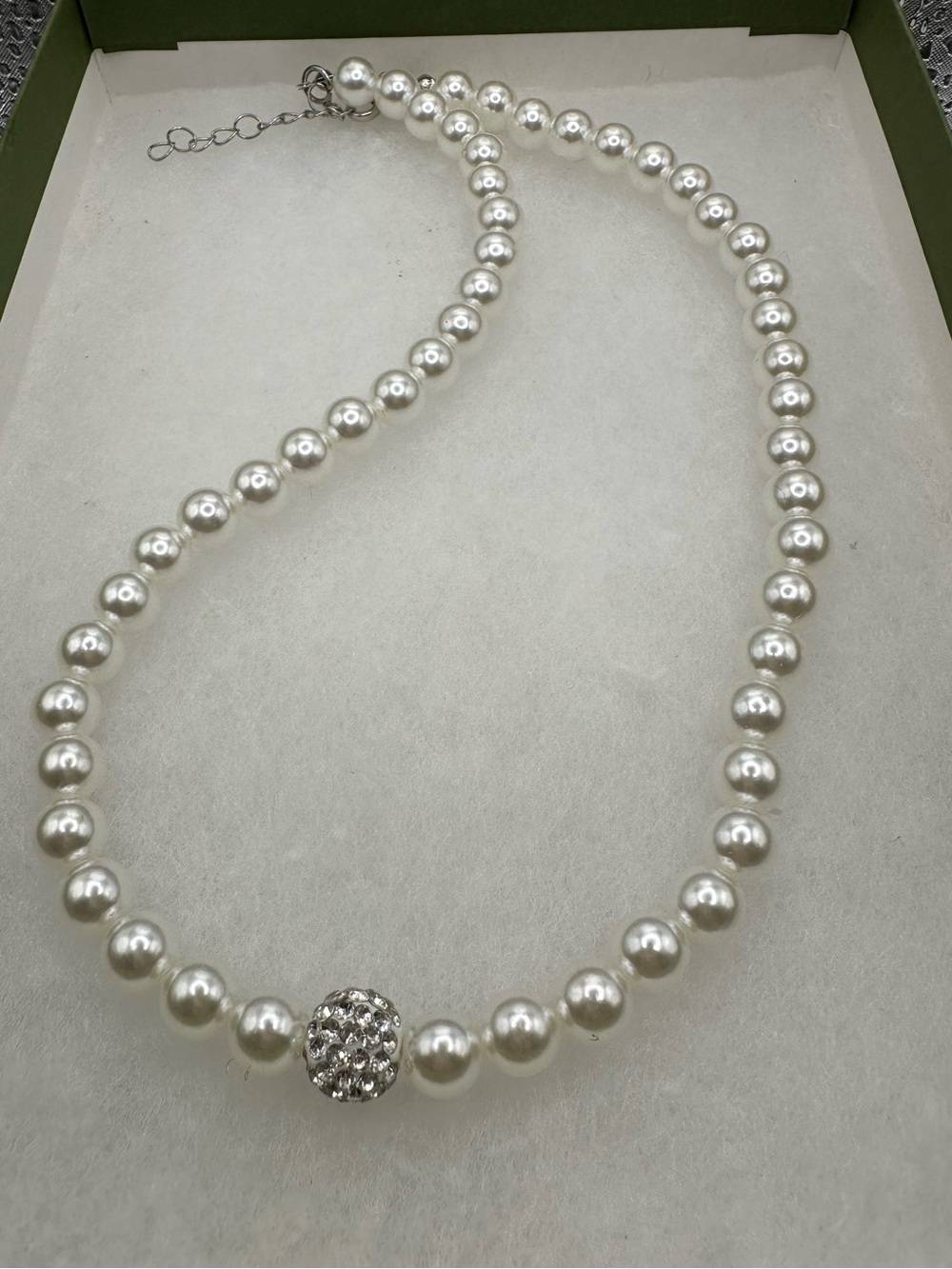 Classic Faux Pearl Necklace with Crystal Accent